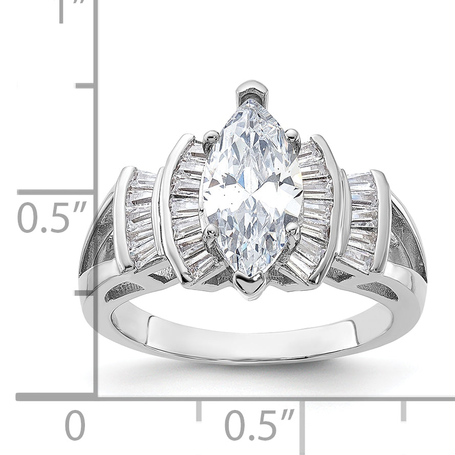 Sterling Silver Rhodium Plated Marquise Shape Center Cz Ring