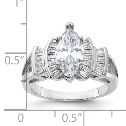 Sterling Silver Rhodium Plated Marquise Shape Center Cz Ring
