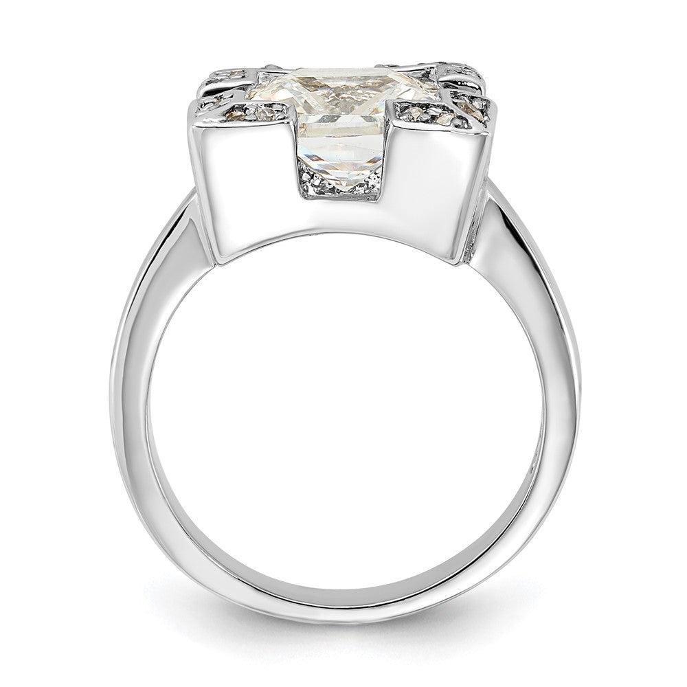 Sterling Silver Polished Square Cz Ring (Size 6 Only)