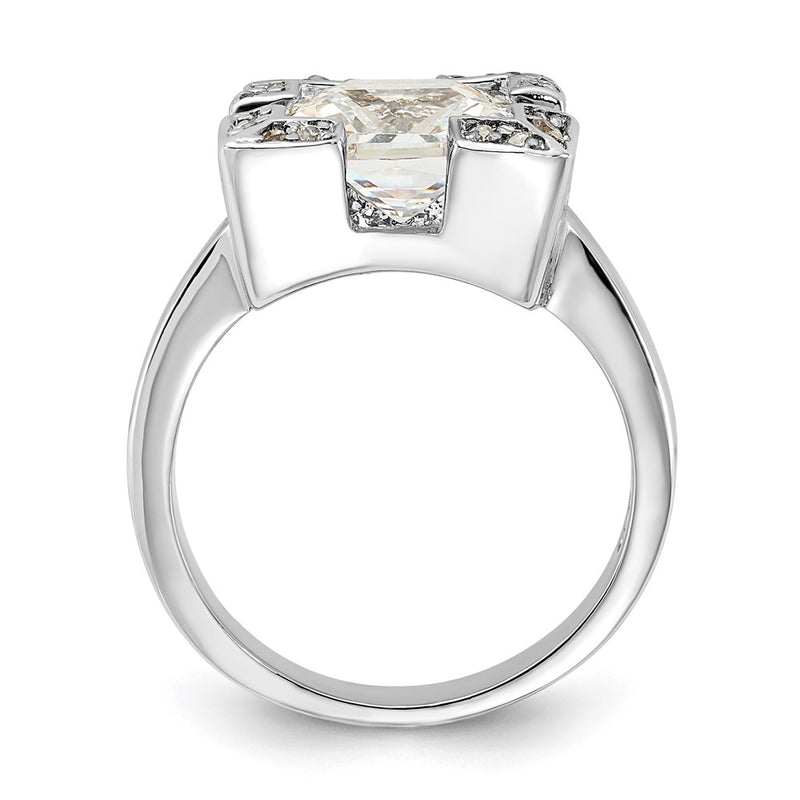 Sterling Silver Polished Square Cz Ring (Size 6 Only)