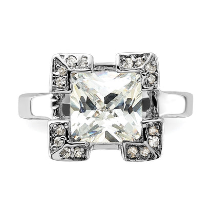 Sterling Silver Polished Square Cz Ring (Size 6 Only)
