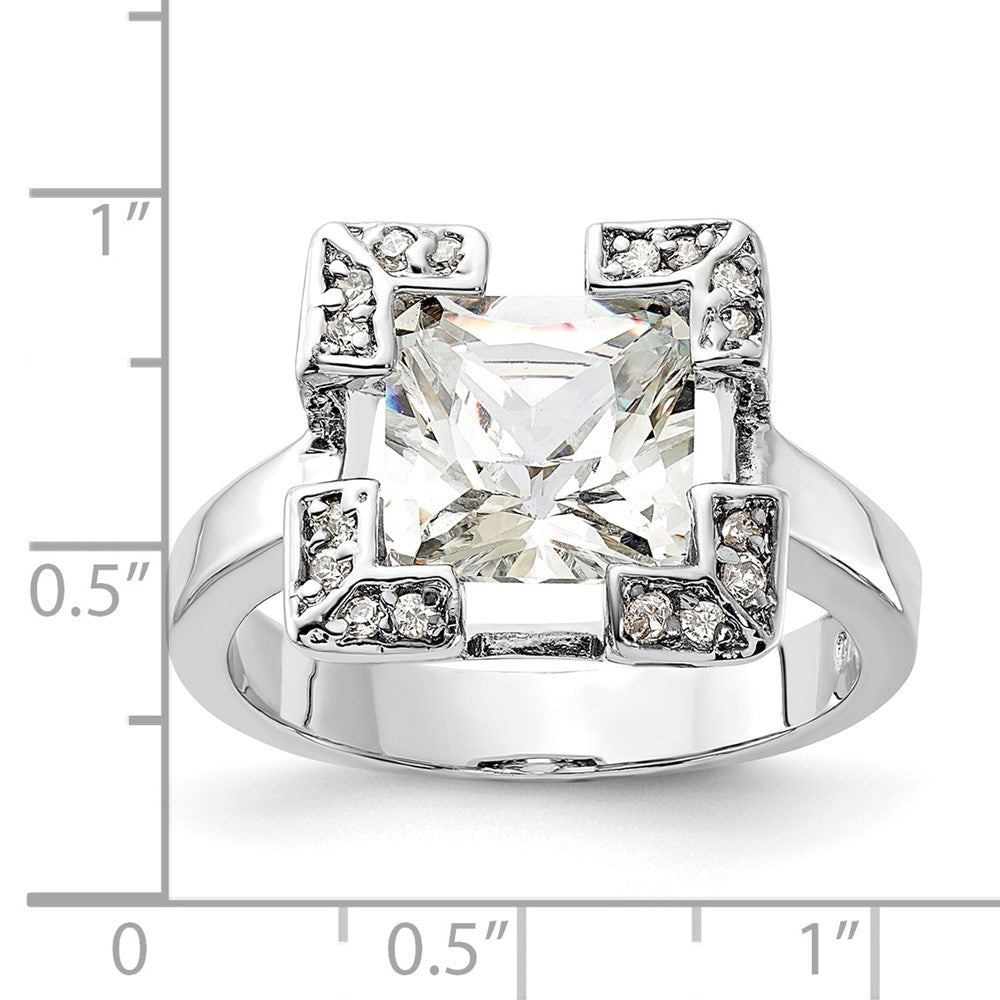 Sterling Silver Polished Square Cz Ring (Size 6 Only)