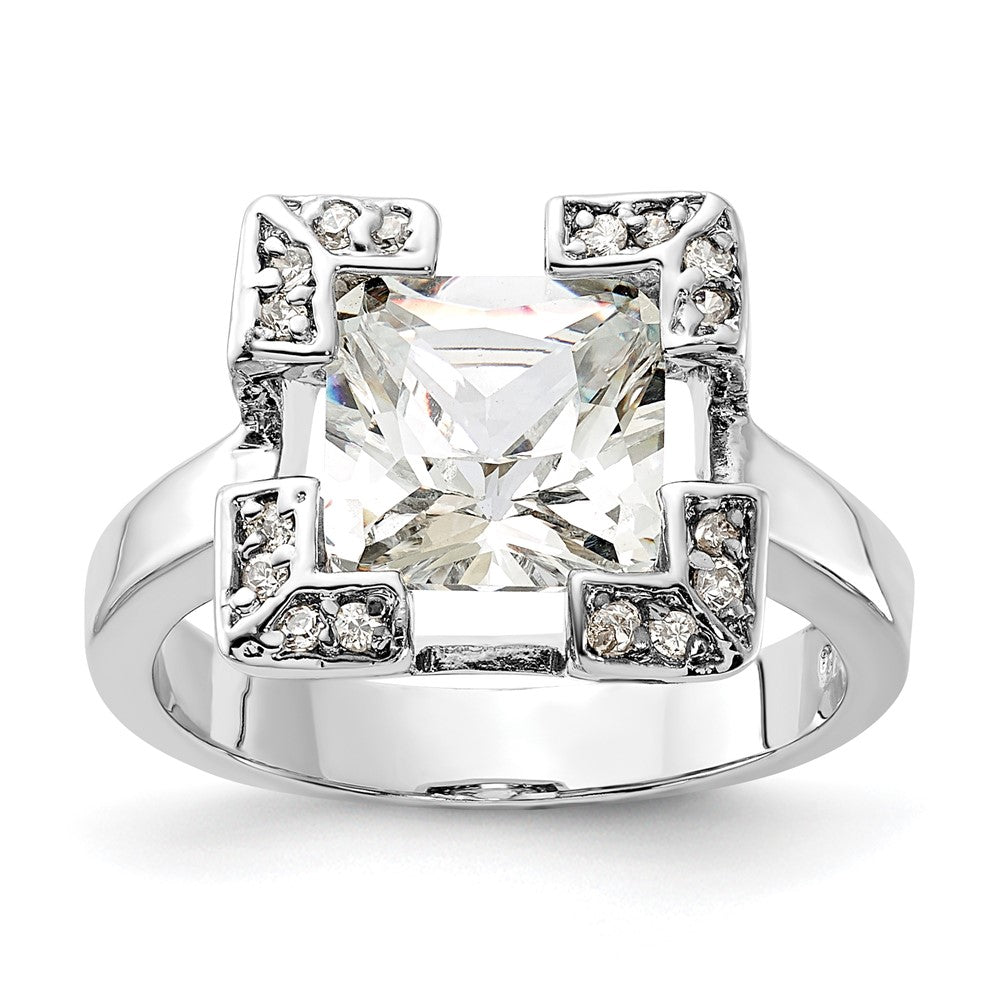 Sterling Silver Polished Square Cz Ring (Size 6 Only)