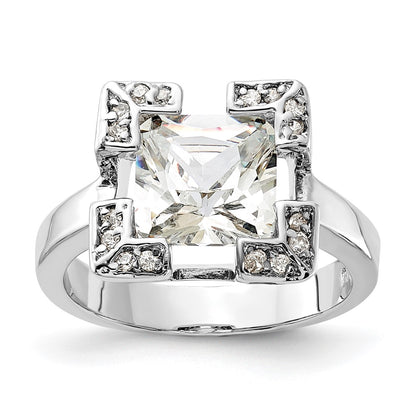 Sterling Silver Polished Square Cz Ring (Size 6 Only)
