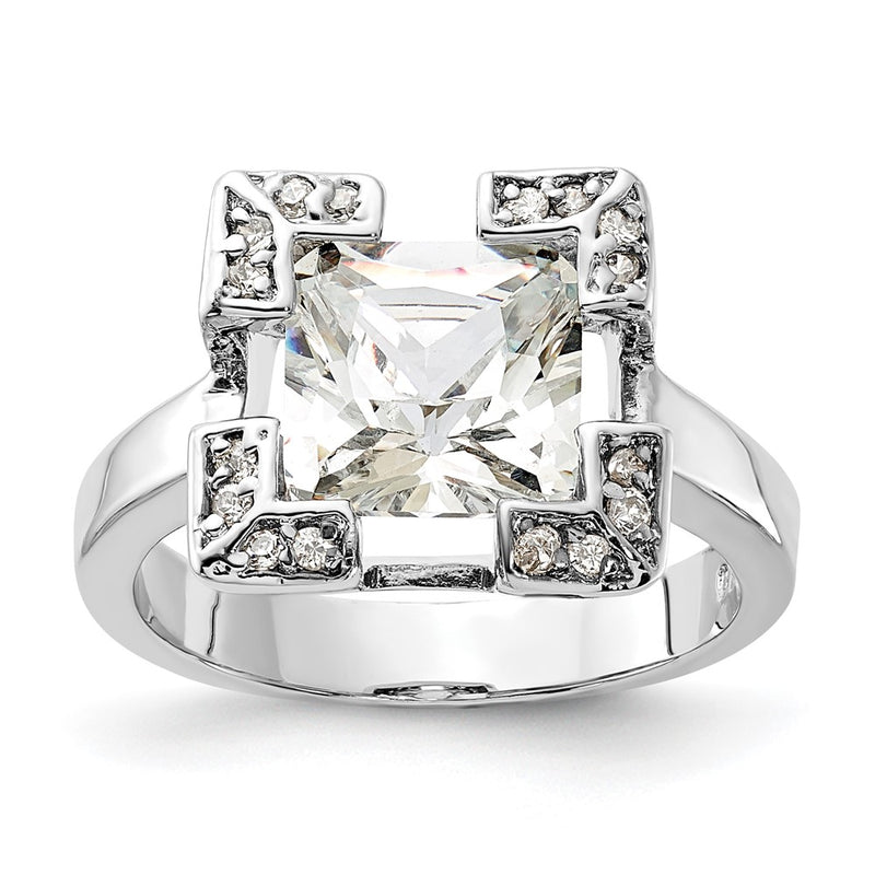 Sterling Silver Polished Square Cz Ring (Size 6 Only)