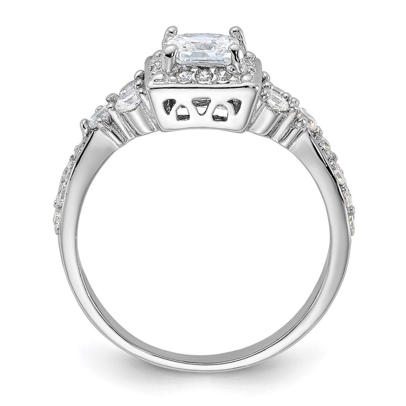 Sterling Silver Rhodium Plated Square Cz Ring