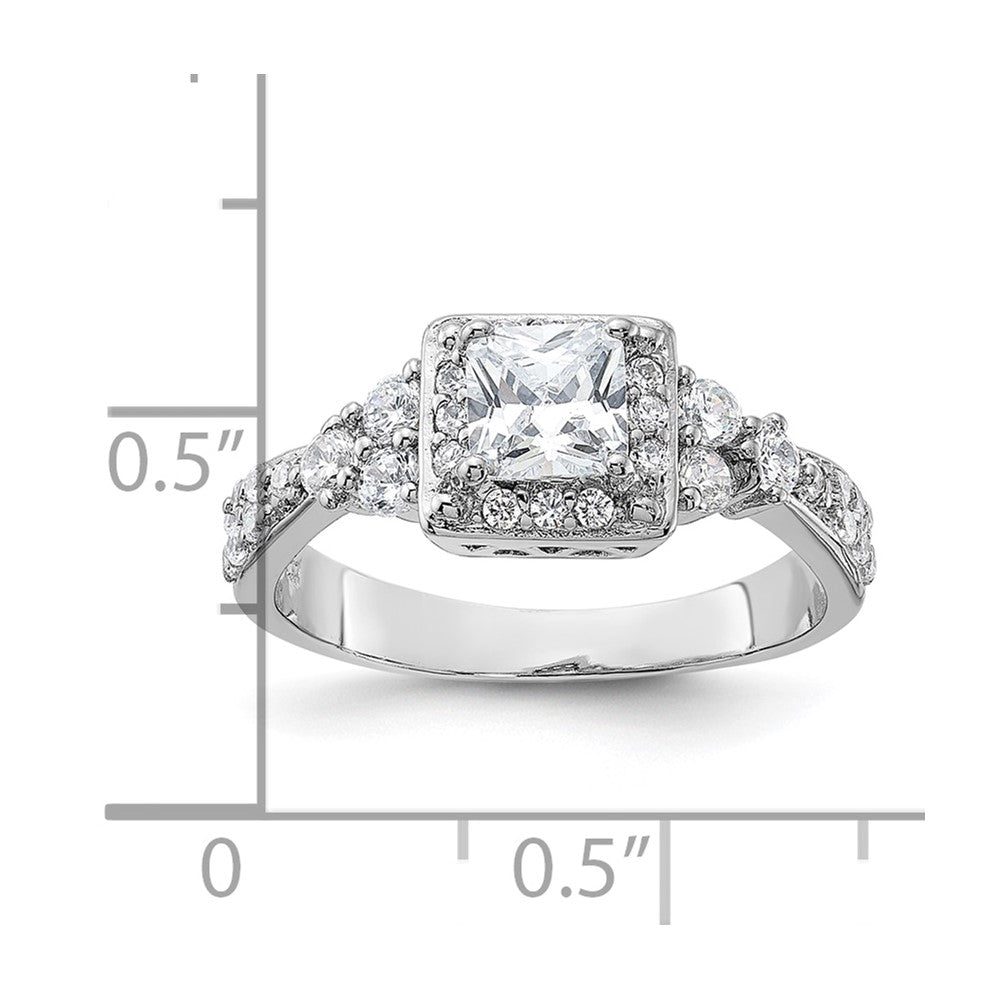 Sterling Silver Rhodium Plated Square Cz Ring