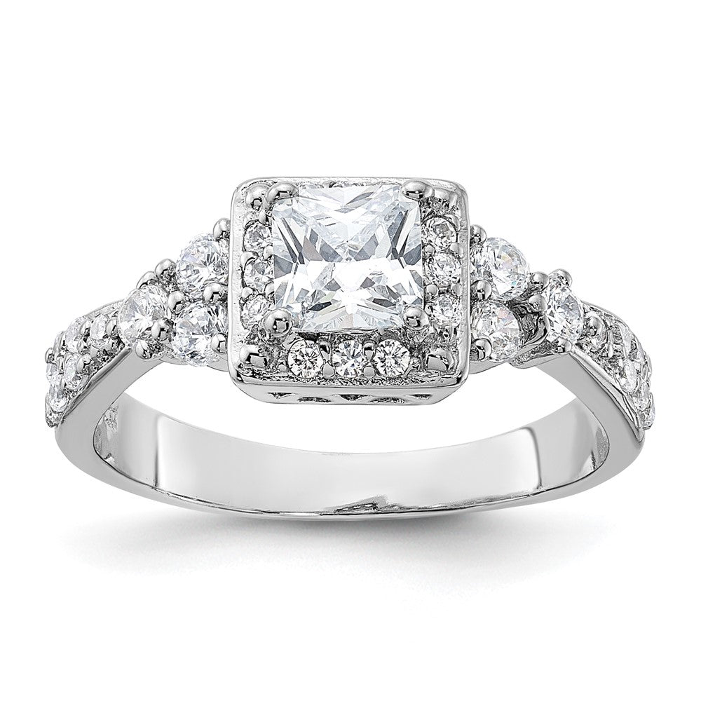 Sterling Silver Rhodium Plated Square Cz Ring