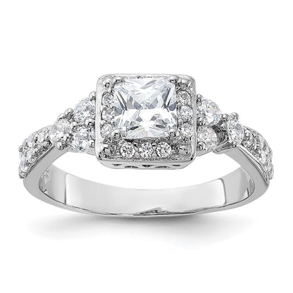 Sterling Silver Rhodium Plated Square Cz Ring