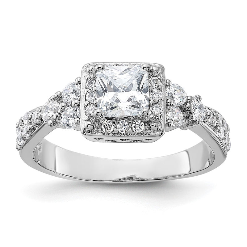 Sterling Silver Rhodium Plated Square Cz Ring