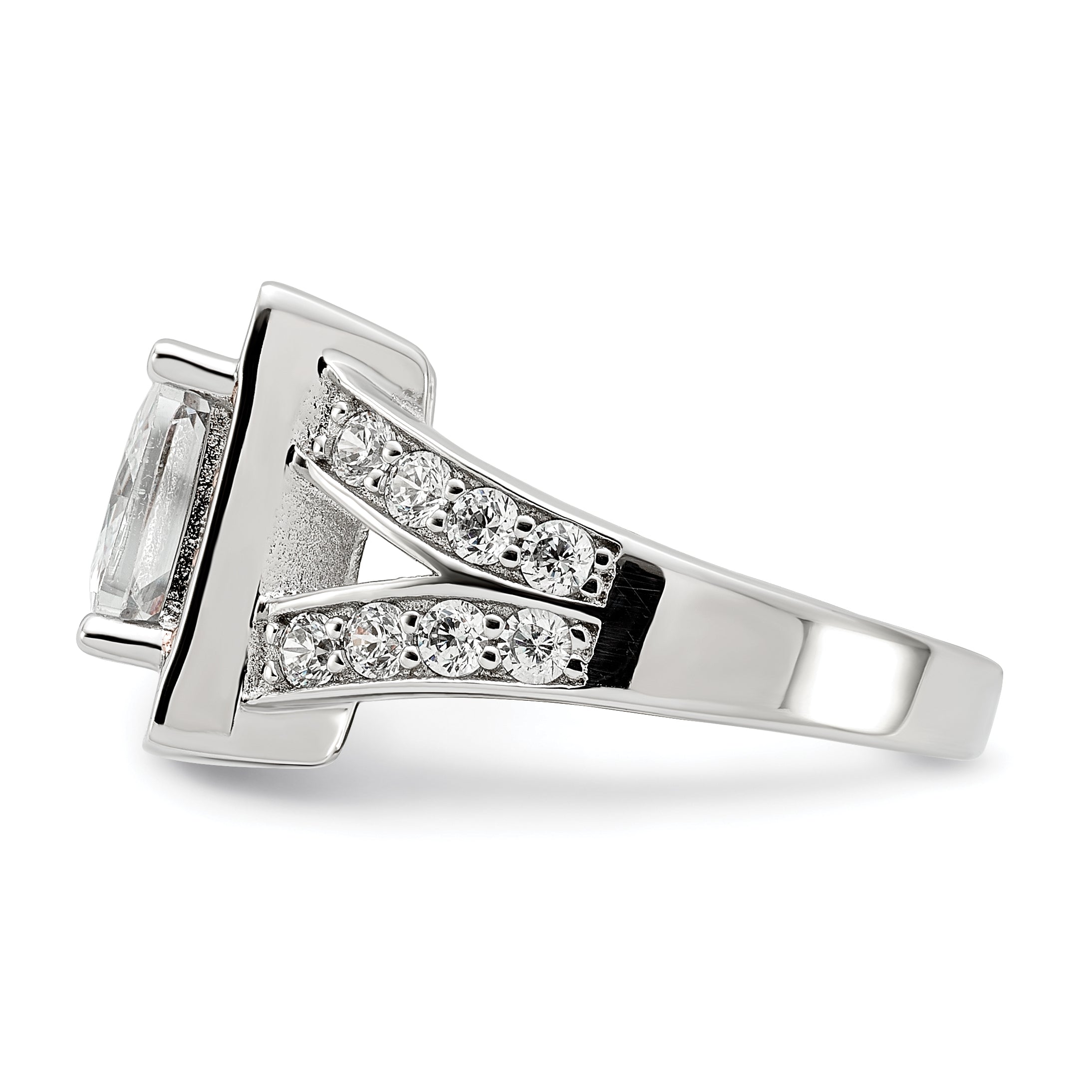Sterling Silver W/ Rose Tone Vermeil Polished Square Pink & Clear Cz Ring (Size 7 Only)
