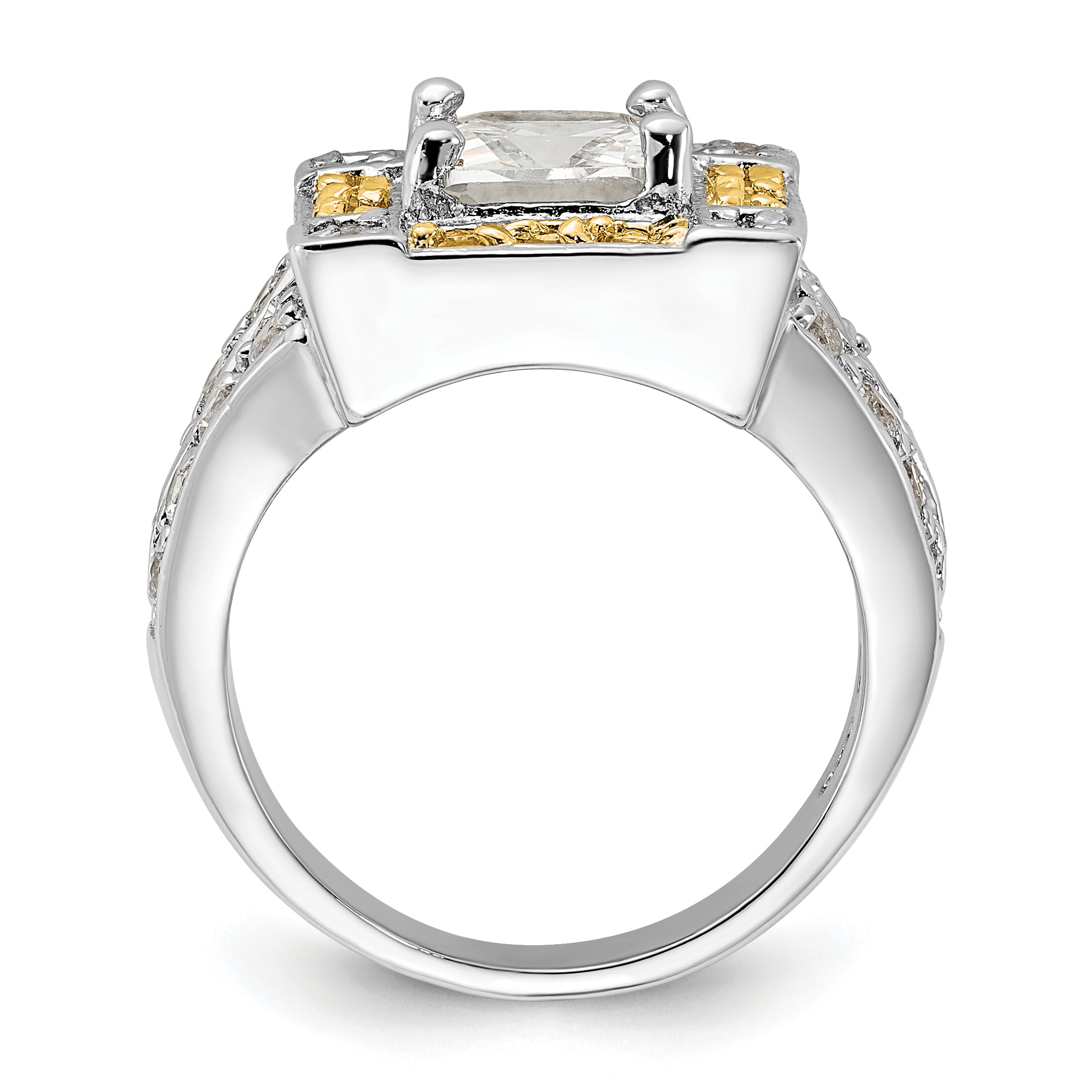 Sterling Silver Polished Yellow & Clear Cz Square Halo Ring (Size 6 Only)