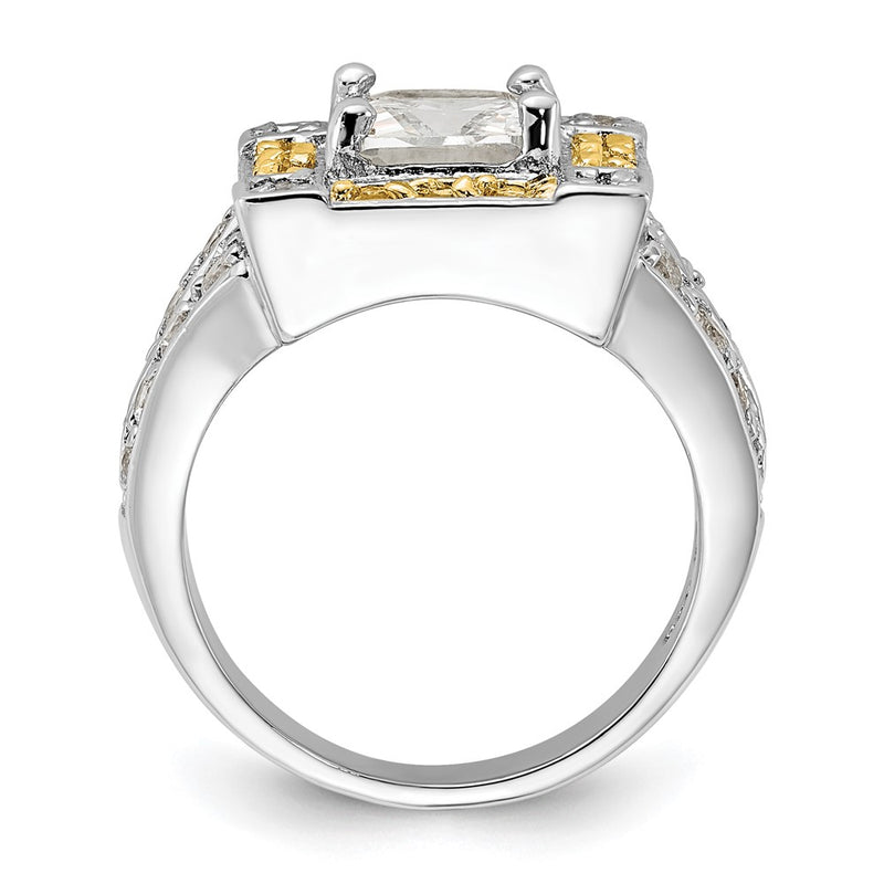 Sterling Silver Polished Yellow & Clear Cz Square Halo Ring (Size 6 Only)