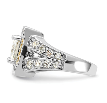Sterling Silver Polished Yellow & Clear Cz Square Halo Ring (Size 6 Only)