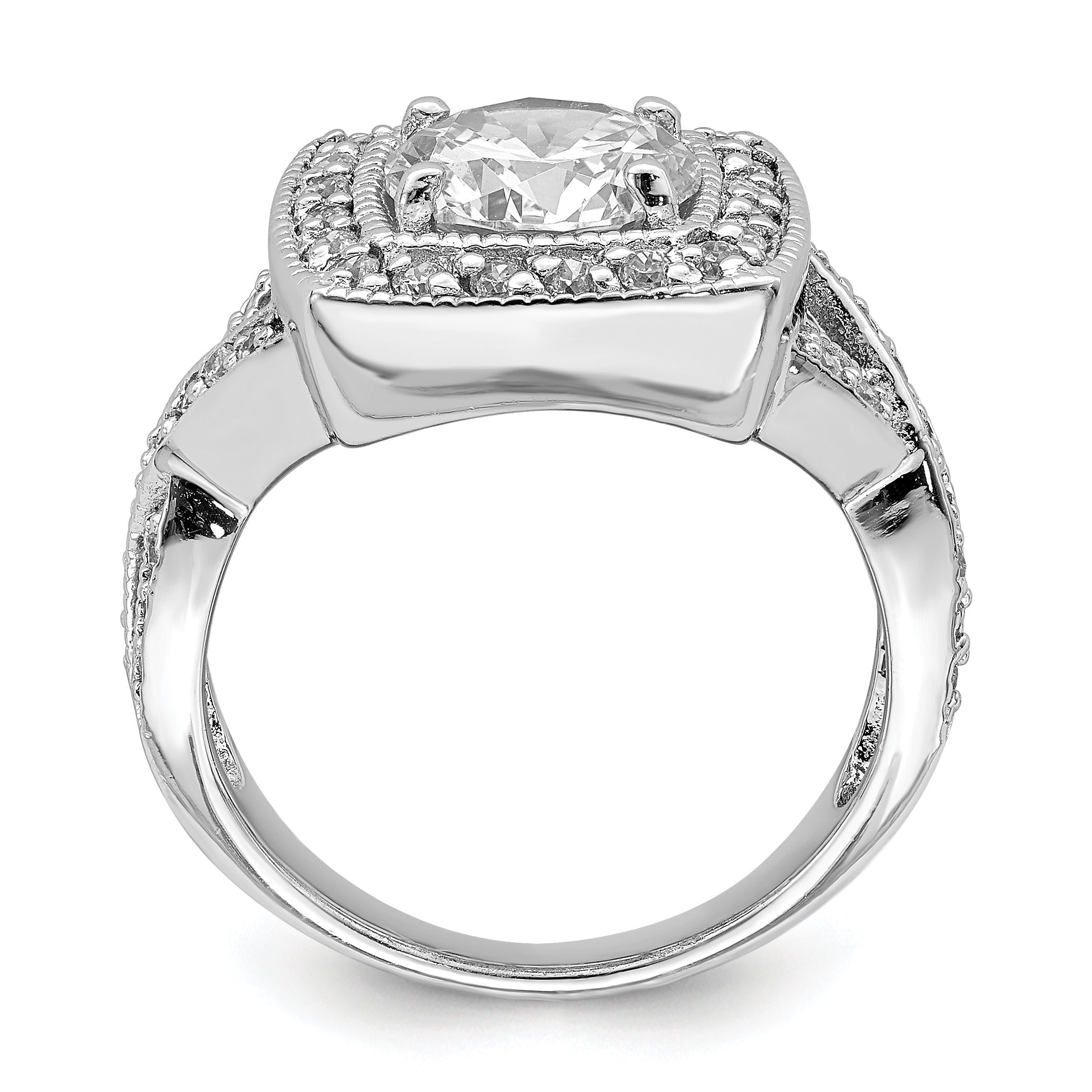 Sterling Silver Rhodium Plated Round 8.10mm Cz Ring (Size 6 Only)