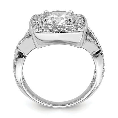 Sterling Silver Rhodium Plated Round 8.10mm Cz Ring (Size 6 Only)