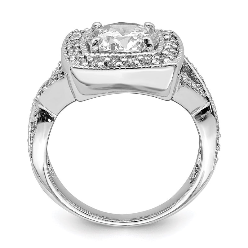 Sterling Silver Rhodium Plated Round 8.10mm Cz Ring (Size 6 Only)