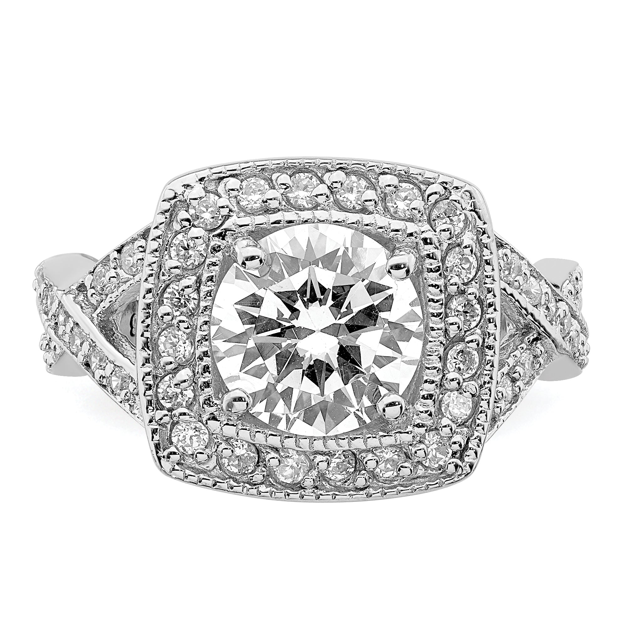 Sterling Silver Rhodium Plated Round 8.10mm Cz Ring (Size 6 Only)