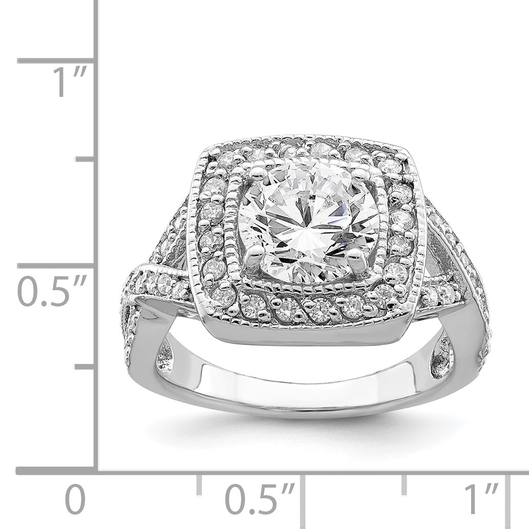 Sterling Silver Rhodium Plated Round 8.10mm Cz Ring (Size 6 Only)