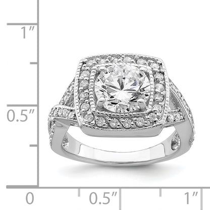 Sterling Silver Rhodium Plated Round 8.10mm Cz Ring (Size 6 Only)