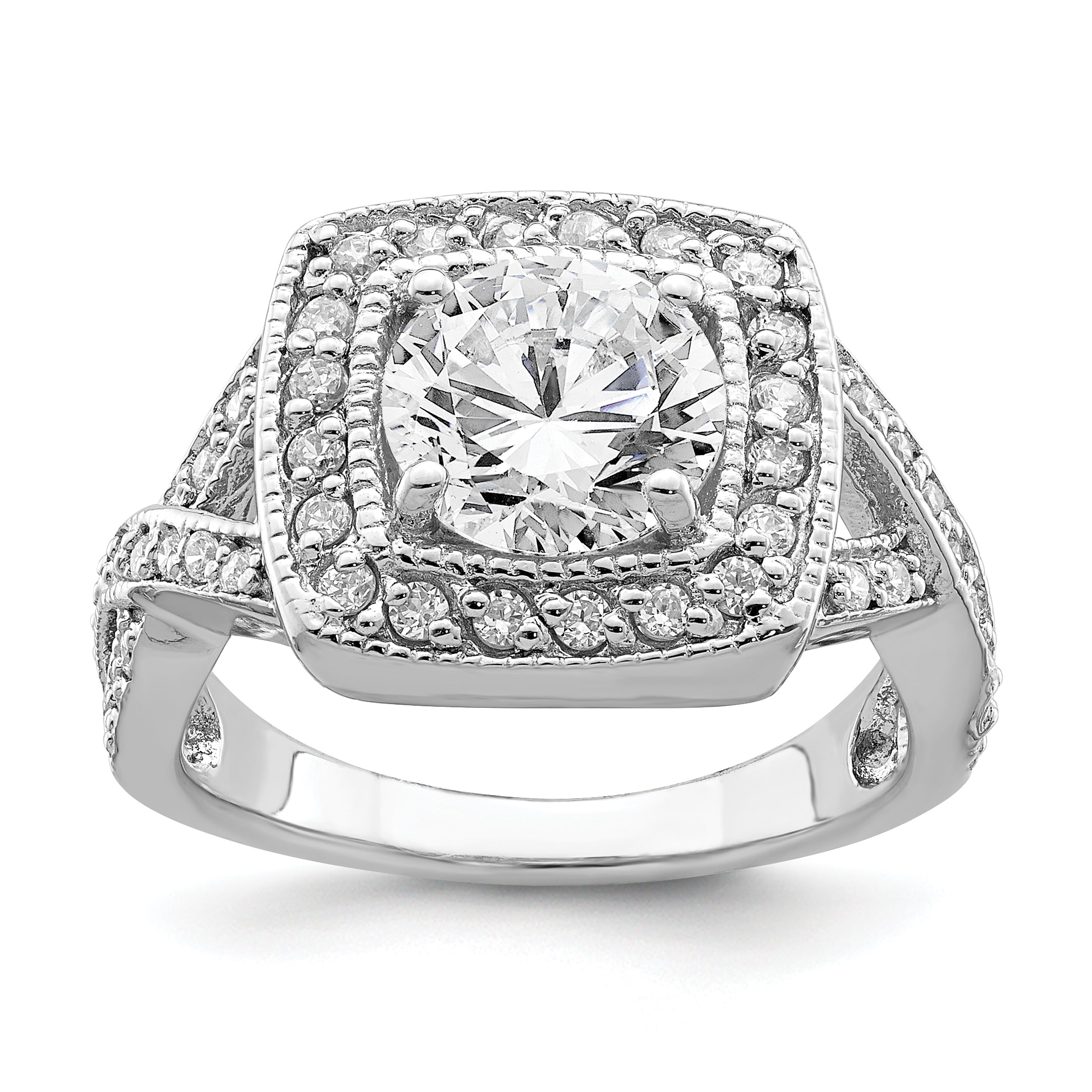 Sterling Silver Rhodium Plated Round 8.10mm Cz Ring (Size 6 Only)