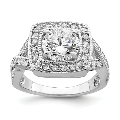 Sterling Silver Rhodium Plated Round 8.10mm Cz Ring (Size 6 Only)