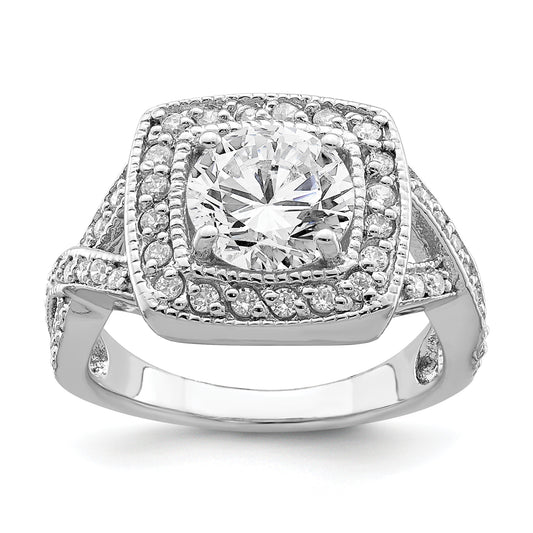 Sterling Silver Rhodium Plated Round 8.10mm Cz Ring (Size 6 Only)