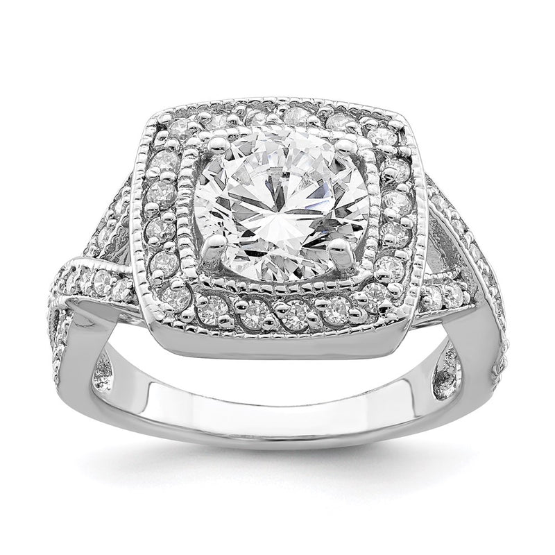Sterling Silver Rhodium Plated Round 8.10mm Cz Ring (Size 6 Only)