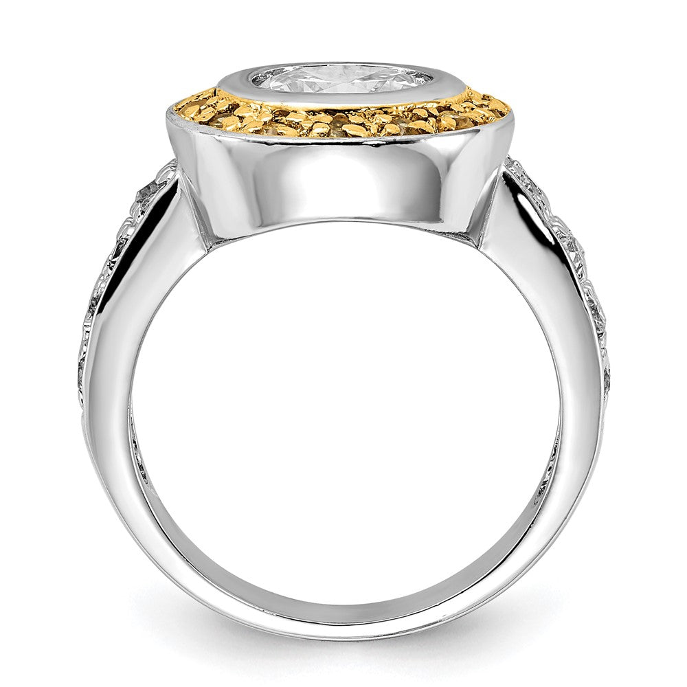 Sterling Silver & Gold Tone Vermeil Polished Yellow Clear Cz Circle Ring