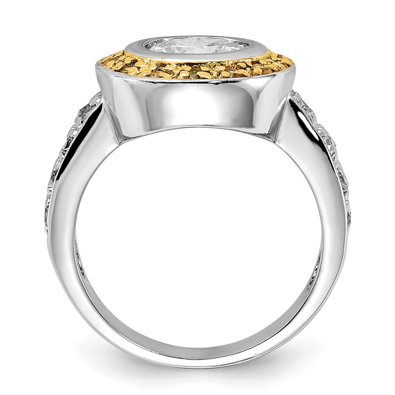 Sterling Silver & Gold Tone Vermeil Polished Yellow Clear Cz Circle Ring