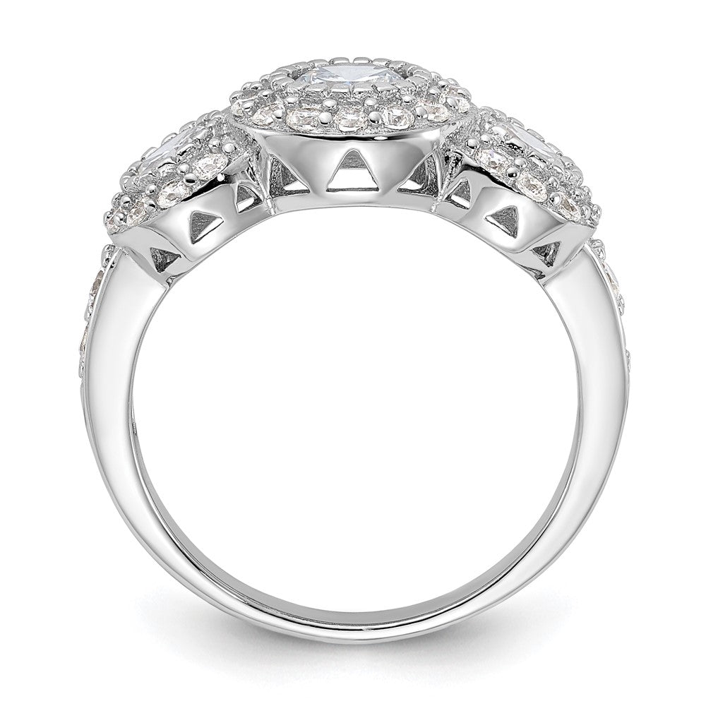 Sterling Silver Rhodium Plated Cz 3 Stone Ring