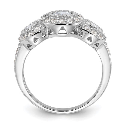 Sterling Silver Rhodium Plated Cz 3 Stone Ring