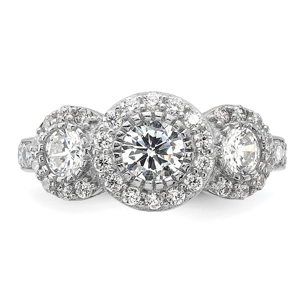 Sterling Silver Rhodium Plated Cz 3 Stone Ring