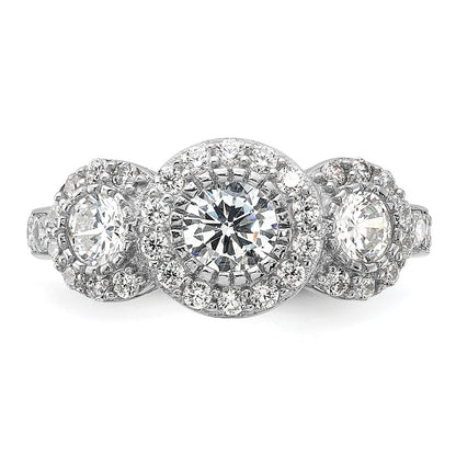 Sterling Silver Rhodium Plated Cz 3 Stone Ring