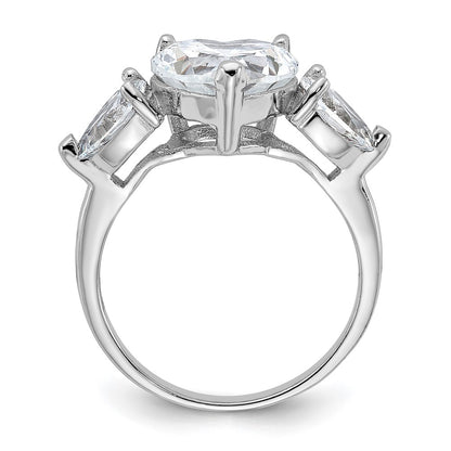 Sterling Silver Rhodium Plated Heart Shape Center Cz 3 Stone Ring