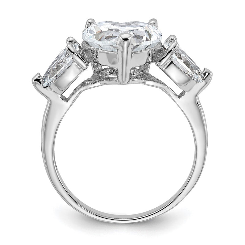 Sterling Silver Rhodium Plated Heart Shape Center Cz 3 Stone Ring