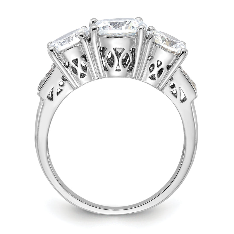 Sterling Silver Rhodium Plated 3 Stone Cz Ring
