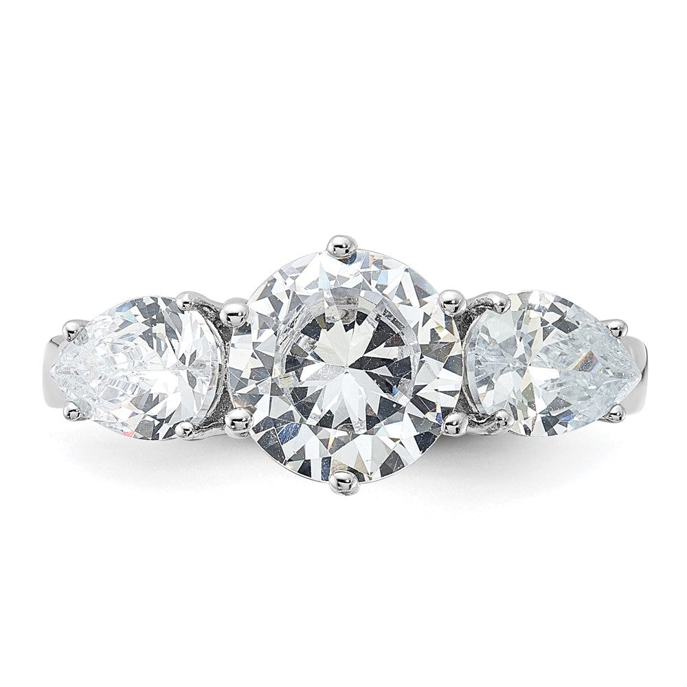 Sterling Silver Rhodium Plated 3 Stone Cz Ring