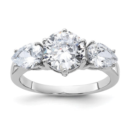 Sterling Silver Rhodium Plated 3 Stone Cz Ring