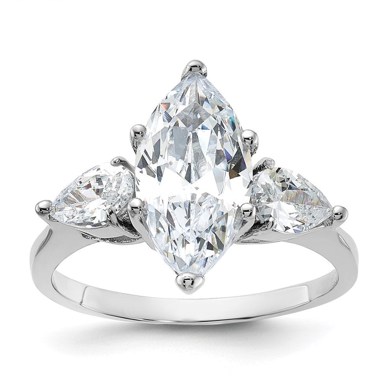 Sterling Silver Rhodium Plated Marquise Center Cz Ring (Size 8 Only)