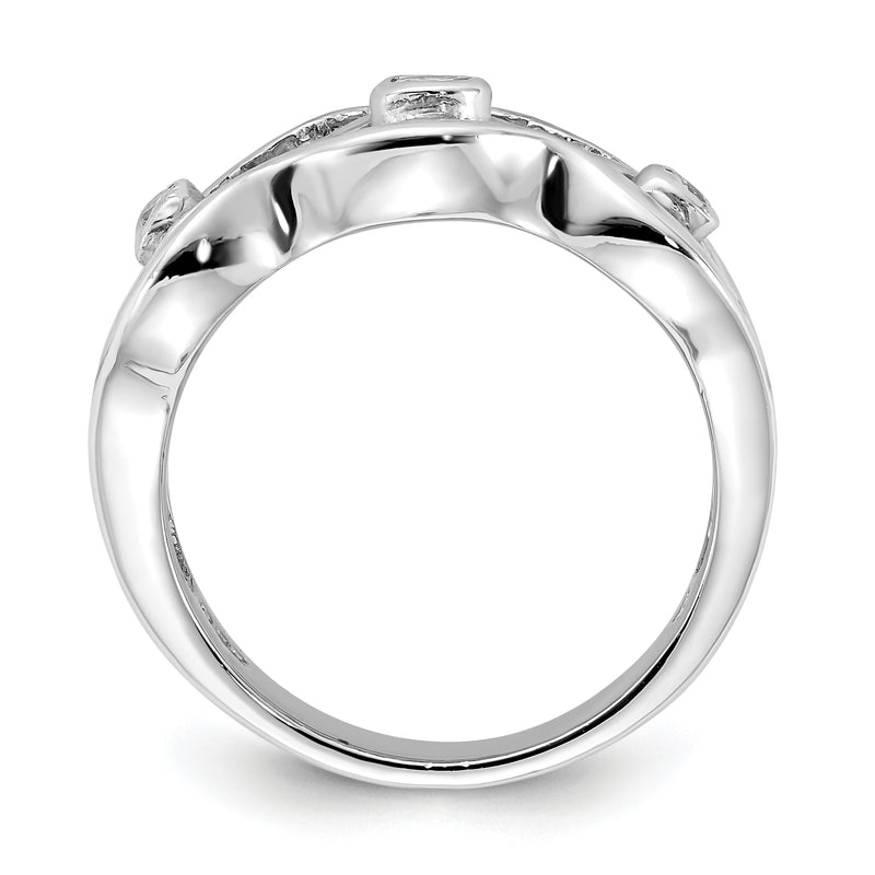 Sterling Silver Polished Wavy Cz Ring