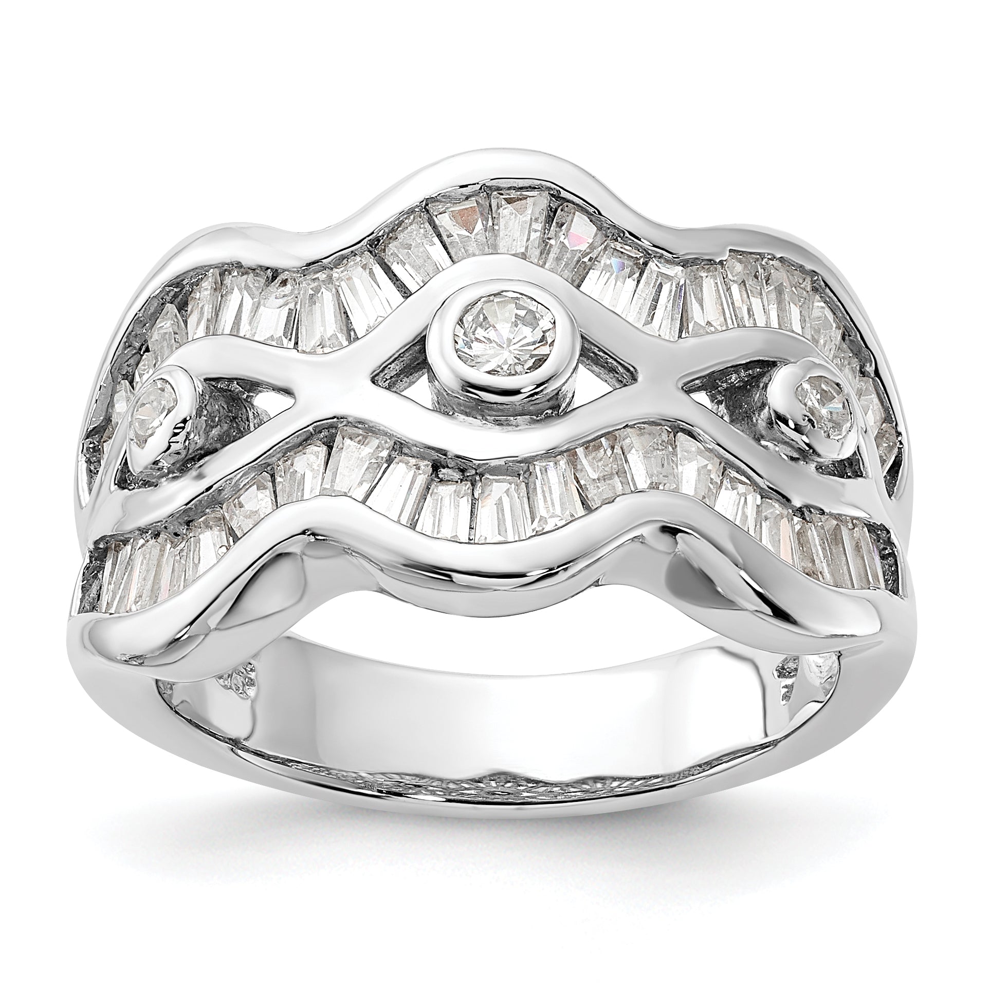 Sterling Silver Polished Wavy Cz Ring
