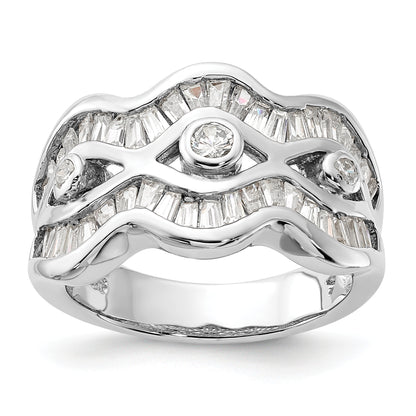 Sterling Silver Polished Wavy Cz Ring