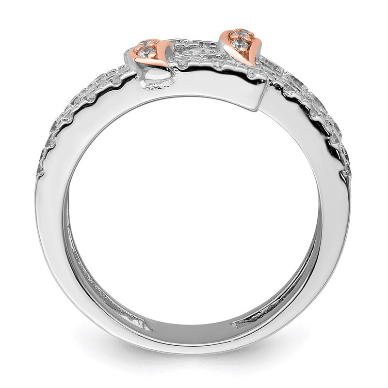 Sterling Silver & Pink Vermeil Polished Cz Ring (Size 6 Only)
