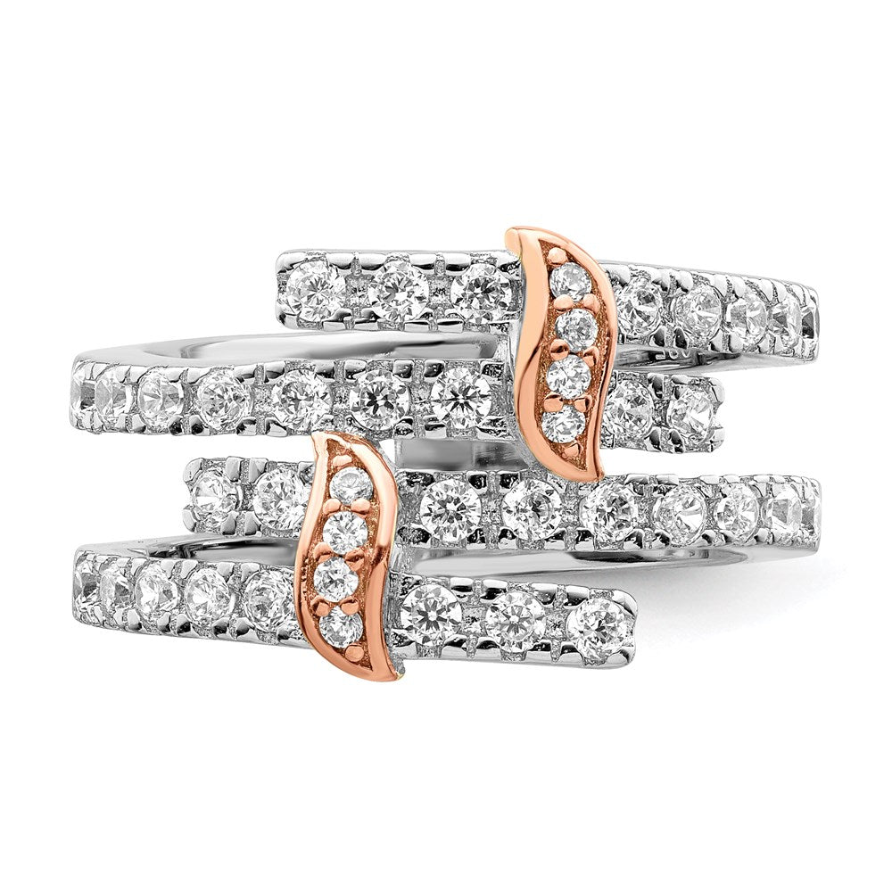 Sterling Silver & Pink Vermeil Polished Cz Ring (Size 6 Only)