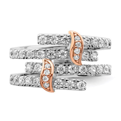 Sterling Silver & Pink Vermeil Polished Cz Ring (Size 6 Only)