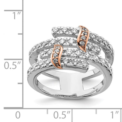 Sterling Silver & Pink Vermeil Polished Cz Ring (Size 6 Only)
