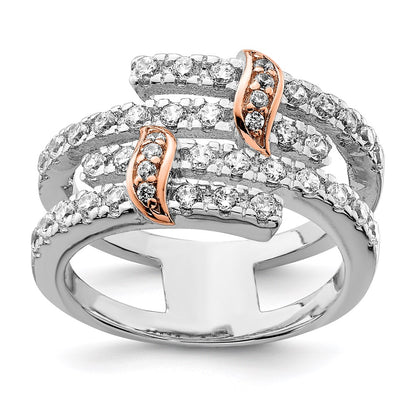 Sterling Silver & Pink Vermeil Polished Cz Ring (Size 6 Only)