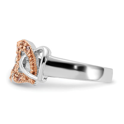 Sterling Silver & Rose Tone Vermeil Polished Pink Cz Heart Ring