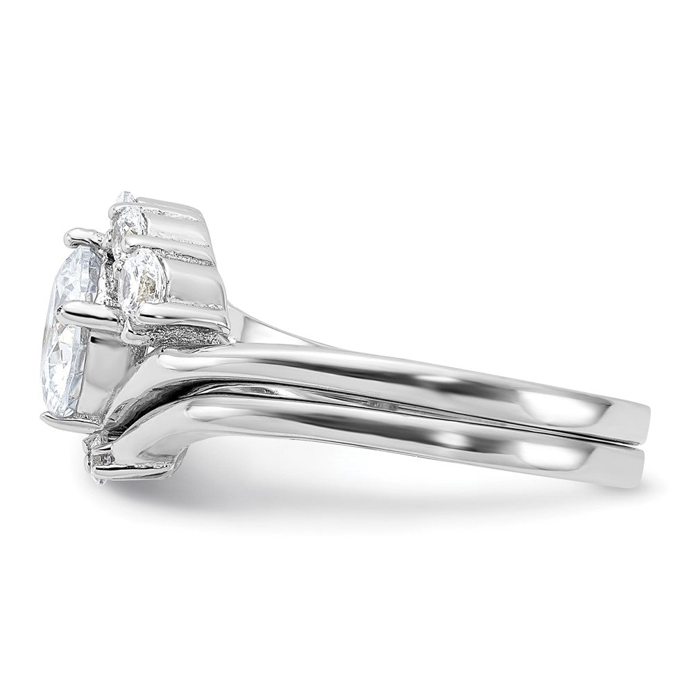 Sterling Silver Rhodium Plated 2 Piece Cz Wedding Ring Set